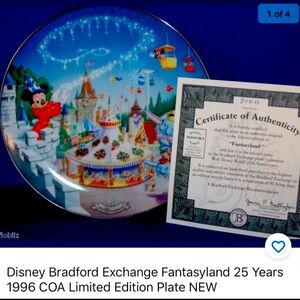 Bradford Exchange #8081A COA LE 25th Anniversary Disney Fantasyland Plate MINT